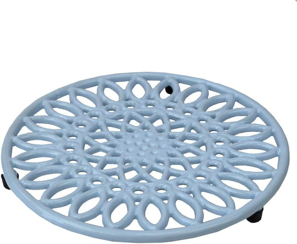 Home Basics Sunflower Collection Heavy-Duty Cast-Iron Trivet for Serving Hot Dish, Pot, Pans & Teapot on Kitchen Countertop Dinning Heat Resistant, Light Blue