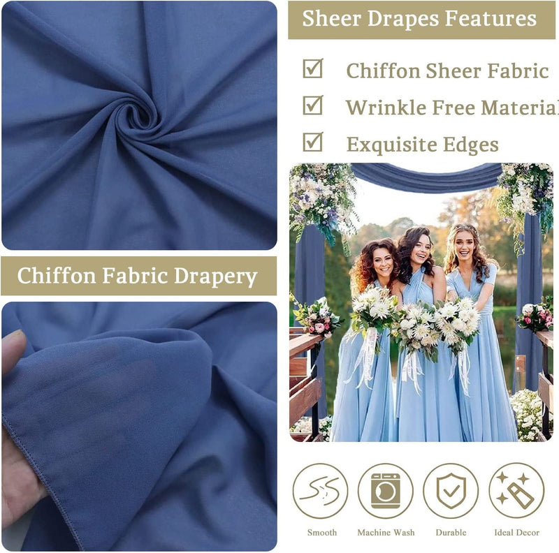 20FT Wedding Arch Draping in Dusty Blue Sheer Backdrop Curtains - Chiffon Fabric Panels for Reception or Ceremony Decor