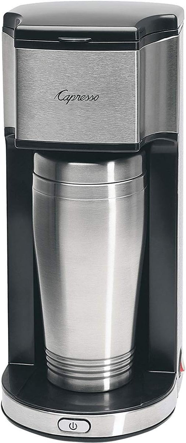 Capresso 425 On-the-Go Personal Coffee Maker, Silver/Black, Stainless steel, 16 oz