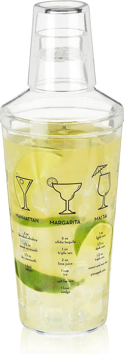 True Maraca Cocktail Recipe Shaker with Cap and Built In Strainer, 7 Drink Recipes with Measurements, Home Bar Accessories, Drink Mixer Handheld Bar Set, 16 oz.