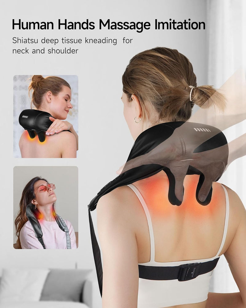 Neck Massager with Heat, Cordless 4D Kneading Shoulder Massager, Neck and Shoulder Massager, Shiatsu Back Shoulder and Neck Massager for Traps, Leg and Body, Gifts for Men Women