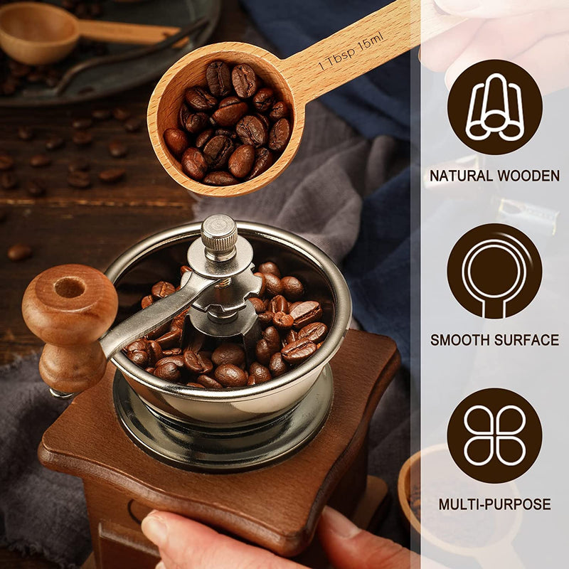 4 Pieces Coffee Scoop Wooden Coffee Spoon in Beech, Wood Coffee Measure Scoop Wooden Tablespoon for Measuring Coffee Beans or Tea Home Kitchen Accessories (15 ml)