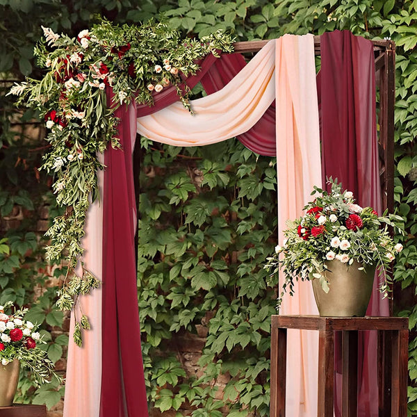 Chiffon Wedding Fabric Drapes Burgundy & Peach Chiffon Fabric Drapery 6 Yards Long Sheer Chiffon Wedding Arch Draping Party Ceremony Arch Stage Decorations Voile Sheer Celling