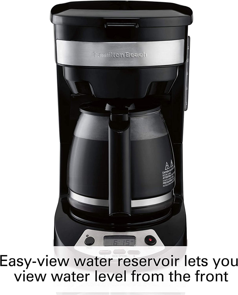 Hamilton Beach 12 Cup Programmable Drip Coffee Maker with 3 Brew Options, Glass Carafe, Auto Pause and Pour, Black with Stainless Accents (46299)