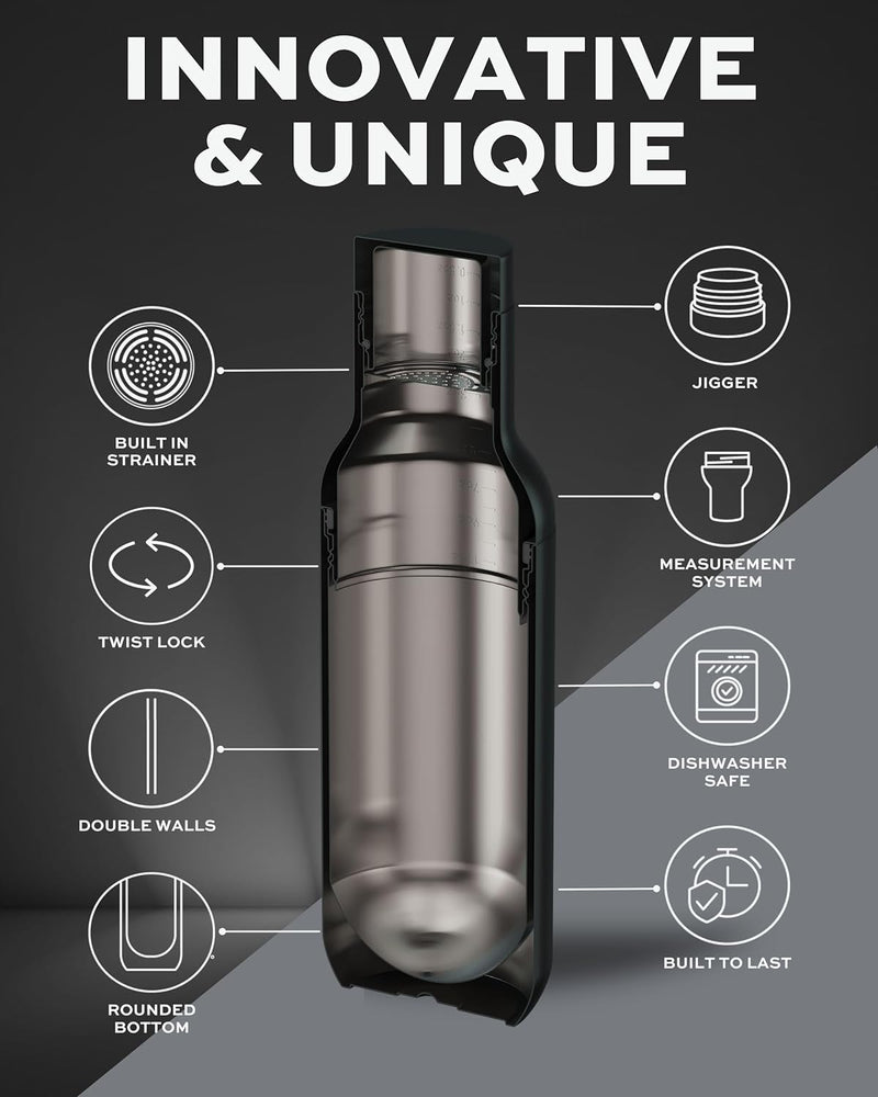 AMARI SIP - Hybrid Cocktail Shaker | Vacuum Insulated Stainless Steel | Large 31oz | Leak Proof | Built-in Measurement System, Strainer and Jigger Lid | Big Size Drink - and Bar Shaker | Bartender