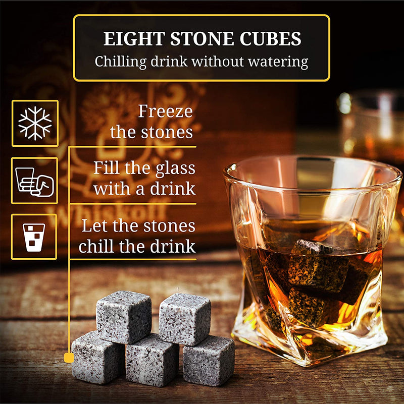 Whiskey Glass Set of 2 - Bourbon Stones Gift For Men Includes Crystal Whisky Rocks Glasses , Chilling Stones , Slate Coasters Scotch Glasses in Wooden Box Wisky Burbon Retirement Gifts