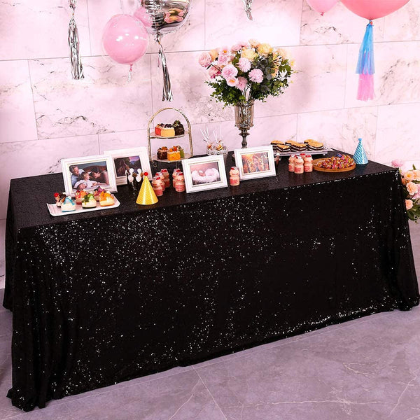 Glitter Black Sequin Tablecloth Rectangle 50X85In - Party or Wedding Table Cover