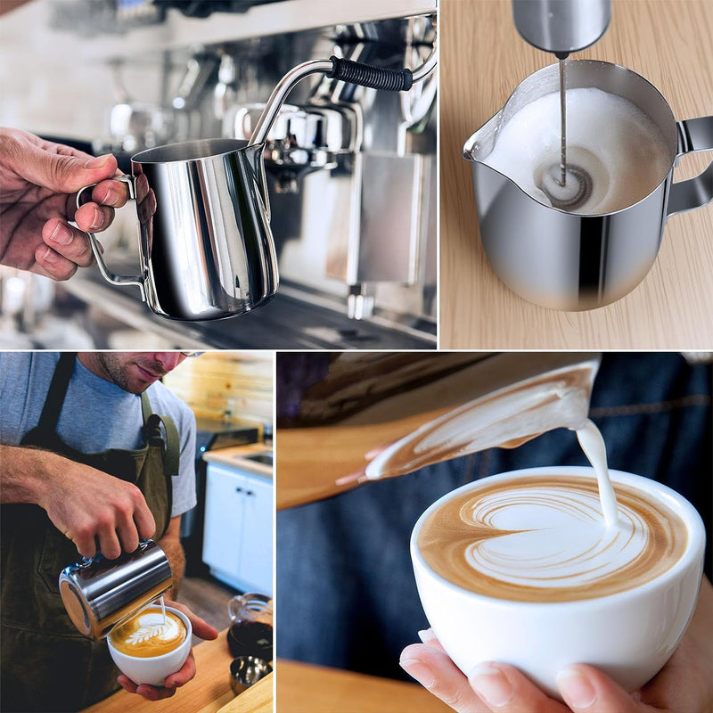 Milk Frothing Pitcher, 16oz 480ml Milk Frother Cup Stainless Steel Steaming Pitcher, Coffee Bar Cappuccino Espresso Machine Accessories Barista Tools, Metal Steamer Cup Mug Milk Jug with Latte Art Pen