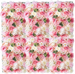 NUPTIO 6-Pc Flower Wall Panel Set - White  Pink Faux Rose Backdrop for Events and Decor