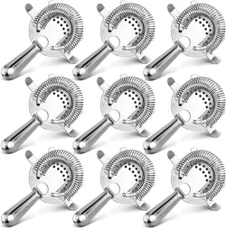 WUWEOT 9 Pack Cocktail Strainer, 4-Prong Stainless Steel Bar Strainer, 6 Inches Silver Bar Tool Drink Strainer with 100 Wire Spring for Bartenders and Mixologists