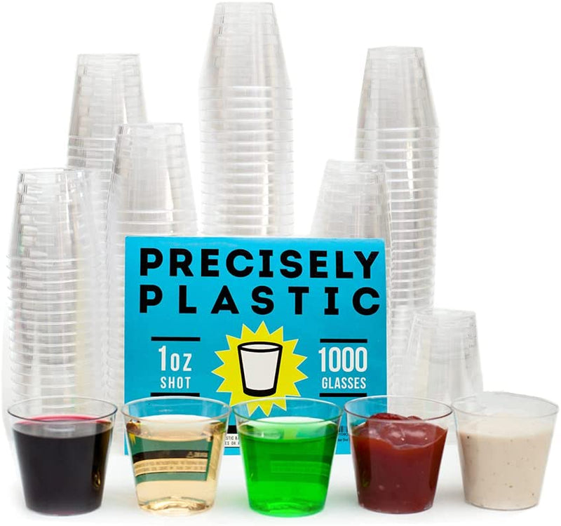 100 Shot Glasses Premium 1oz Clear Plastic Disposable Cups, Perfect Container for Jello Shots, Condiments, Tasting, Sauce, Dipping, Samples