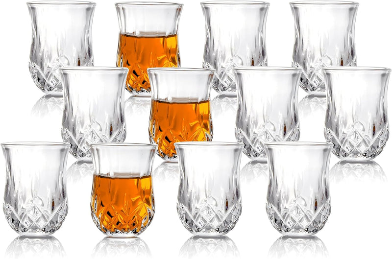 QUAFFER Shot Glass Set of 6 – Elegant Diamond Patterned Shot Glasses 1.75 oz – Classic Whisky Vodka Tequila Sherry Brandy Cordial Mini Snifters Glasses - Perfect for Parties, Bars, Events, Home Bar