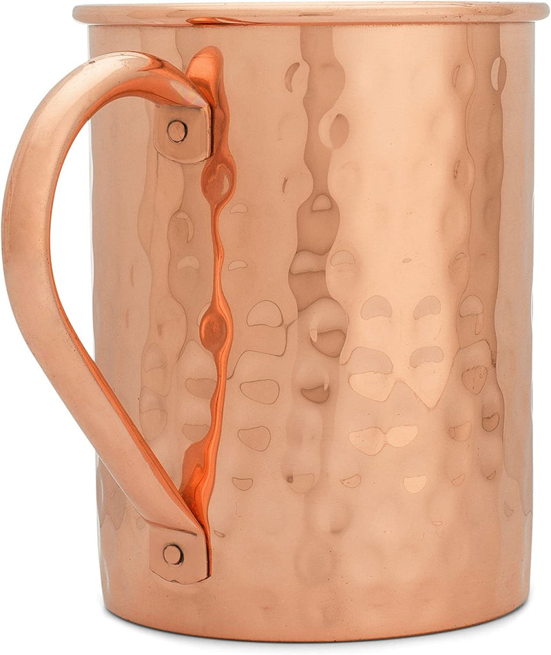 Copper Mules Moscow Mule PURE Copper Mug Handcrafted of 100% Pure THICK Copper - Timeless Hammered Finish - RAW Copper Interior - Authentic and Strong Riveted Handle - Holds 16 ounces