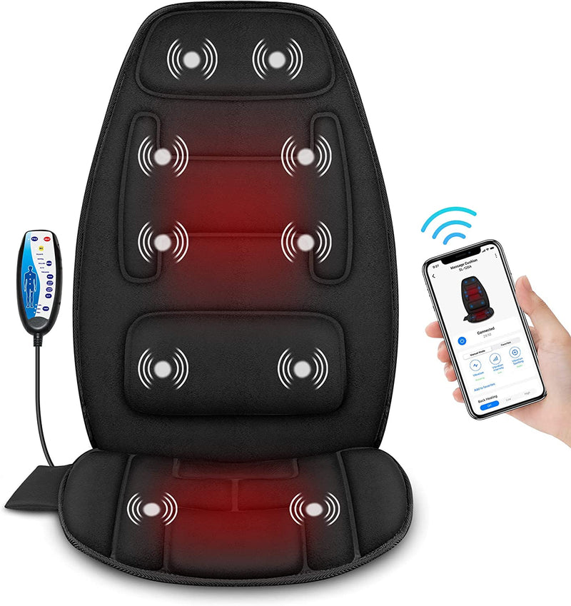 Snailax Massage Seat Cushion with Heat - Extra Memory Foam Support Pad in Neck and Lumbar,10 Vibration Massage Motors, 2 Heat Levels, Back Massager Chair Pad for Back