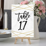 1-25 Marble Geometric Table Number Double Sided Signs for Wedding Reception, Restaurant, Birthday Party Event, Calligraphy Printed Numbered Card Centerpiece Decoration Setting Reusable Stand 4X6 Size