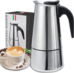 Coffee Pot, Stainless Steel Moka Pot Italian Coffee Maker 6 cup/10 OZ Stovetop Espresso Maker for Gas or Electric Ceramic Stovetop Camping Manual Cuban Coffee Percolator for Cappuccino or Latte