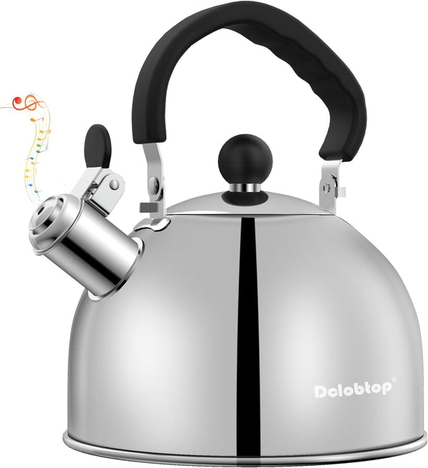 Tea Kettle for Stove Top - Stainless steel Teapot,2 Quart Camping Kettle, Efficient Heating, Audible Whistle, Safe Handle - Hot Water kettle & Tea Pot Stovetop…
