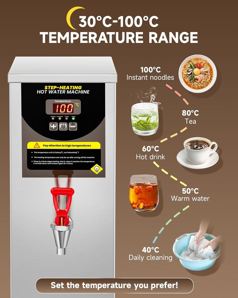 Moonshan Step-Heating Commercial Hot Water Dispenser 17-Min Fast Ready Water Boiler Machine Large Capacity 80L/H for Tea Boba Tea Milk Tea Restaurant Hotel