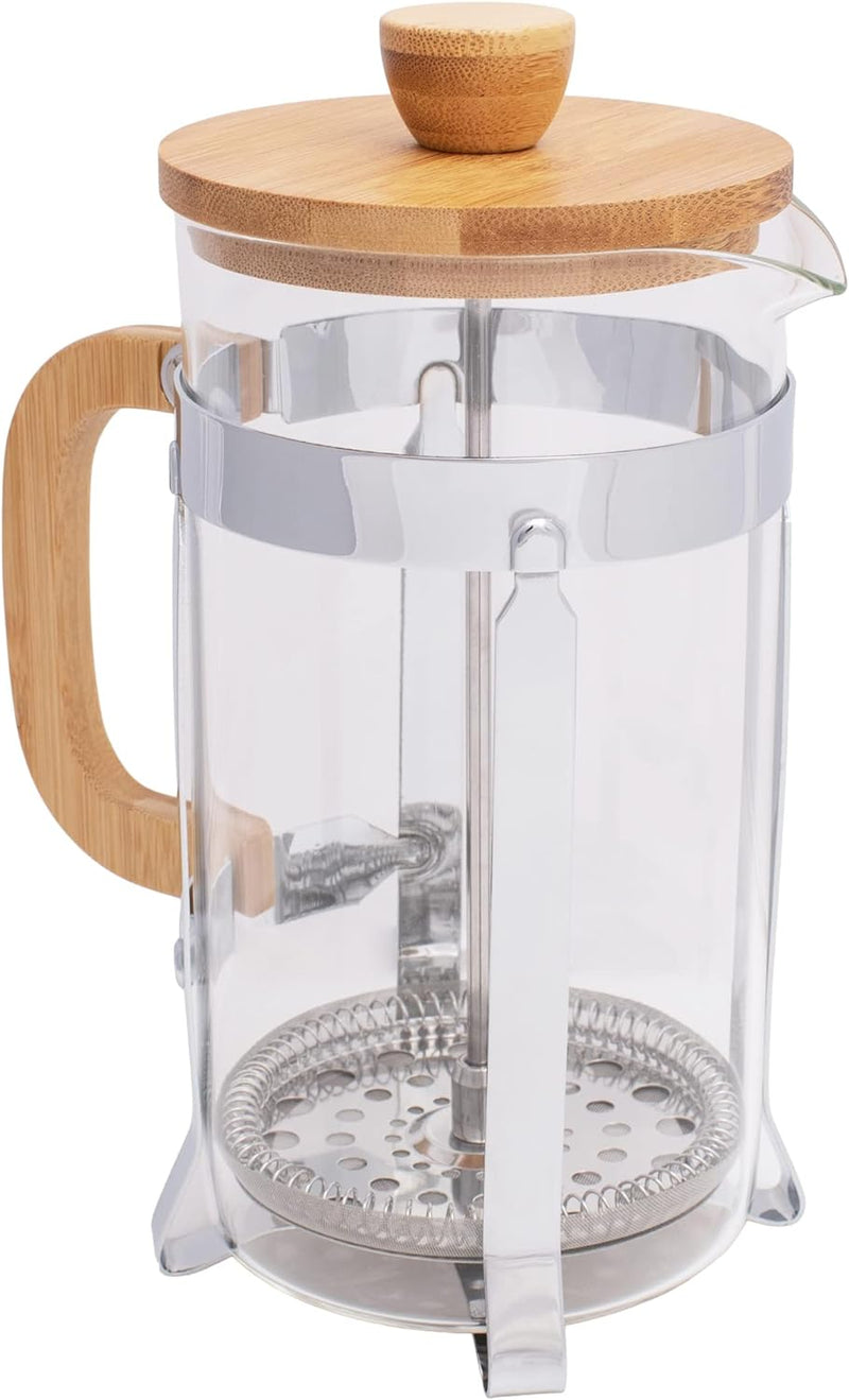 Elanze Designs Natural Grain 1 Liter Large Glass and Bamboo French Press Coffee and Loose Leaf Tea Maker