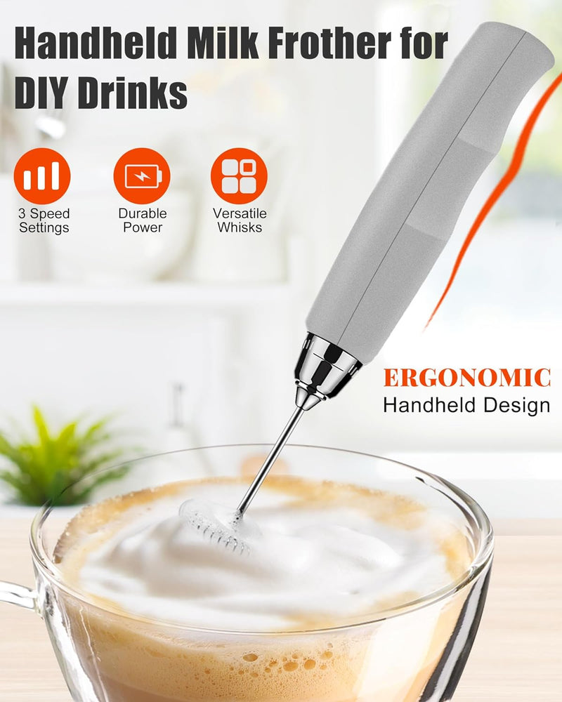 ODIFORGO Rechargeable Milk Frother Handheld, Electric Drink Mixer with 3 Stainless Whisks 3 Speed Adjustable, Coffee Foam Maker, Electric Whisk, Coffee Frother Wand for Latte Matcha Protein Powder