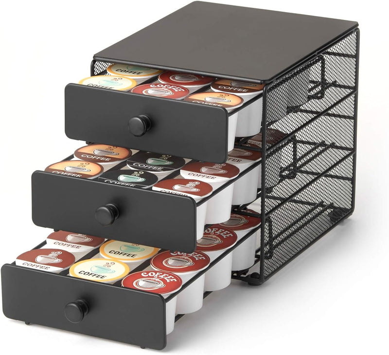 Nifty Coffee Pod Drawer – Black Satin Finish, Compatible with K-Cups, 90 Pod Pack Capacity Rack, 5-Tier Holder, XXL Storage, Stylish Home or Office Kitchen Counter Organizer