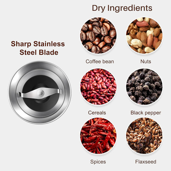 Secura Coffee Grinder Electric, 2.5oz/75g Large Capacity Spice Grinder Electric, Coffee Bean Grinder with 1 Stainless Steel Blades Removable Bowl