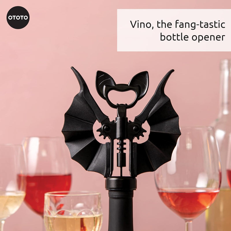 OTOTO Vino Spooky Bat Wine Opener - 2-in-1 Wine & Beer Opener, Corkscrew & Bottle Opener - Wine Accessories & Gifts for Wine Lovers