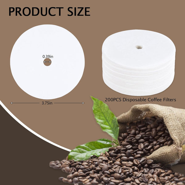 200PCS Percolator Coffee Filters, 3.75 Inch Disposable Coffee Paper Filter with hole, Disc Coffee Filters for Bozeman Percolator, White