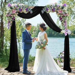 Wedding Arch Chiffon Fabric 2 Panels - 19FT Black Drapery Backdrop for Ceremony Party and Decoration