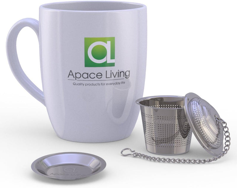 Loose Leaf Tea Infuser (Set of 2) with Tea Scoop and Drip Dray by Apace - Ultra Fine Stainless Steel Strainer & Steeper for a Superior Brewing Experience