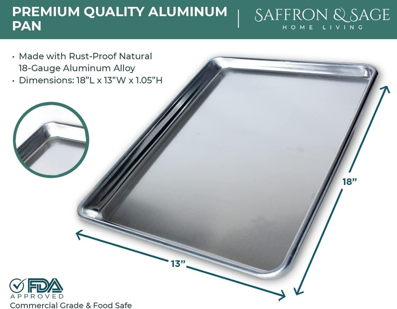 Commercial Quality Cookie Sheet Pan - 2 Pack Aluminum Half Sheet Baking Pan by Saffron & Sage Home Living - This 13x18 Baking Sheet Set is Rust & Warp Resistant, Heavy Duty, of Thick Gauge
