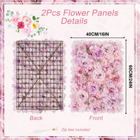 2 Pack Artificial Flower Wall Panels 16"X24" Artificial Hydrangea Flower Panel Purple Flower Wall Mat for Backdrop Wedding Party Wall Decor