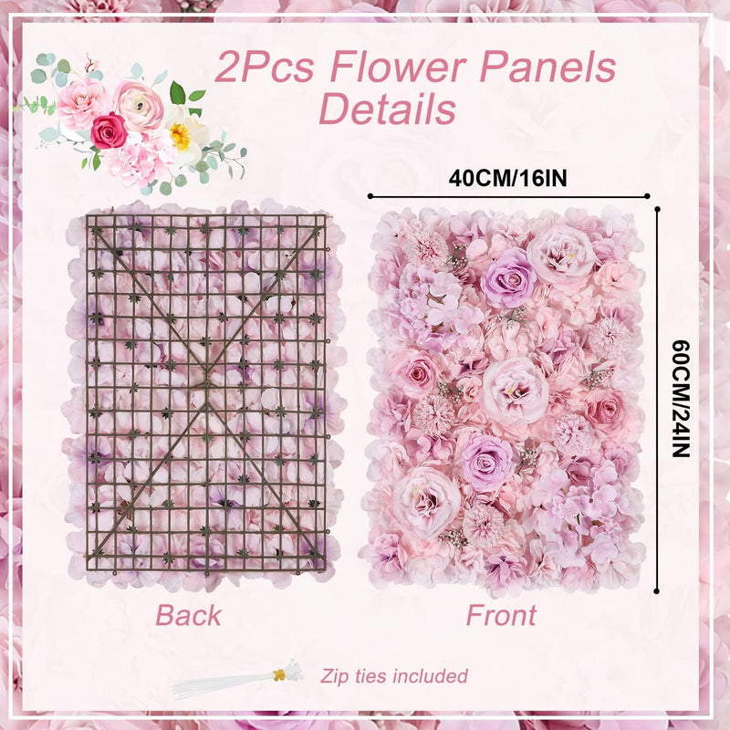 2 Pack Artificial Flower Wall Panels - 16X24 Hydrangea Flower - Purple Backdrop Decoration for Weddings  Parties