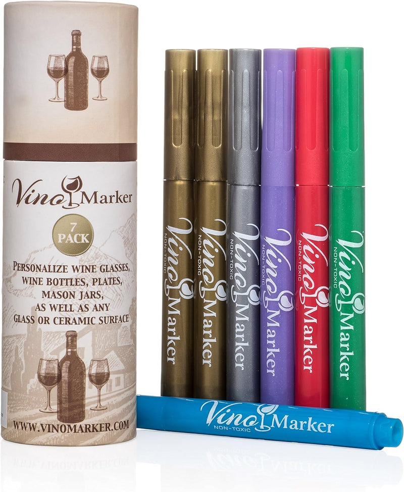 Vino Marker Wine Glass Pens Washable Drink Markers - Perfect For Holiday Parties, Home Bar Accessories, Bachelorette Party Favors, Wine Tasting Decorations or Any Event