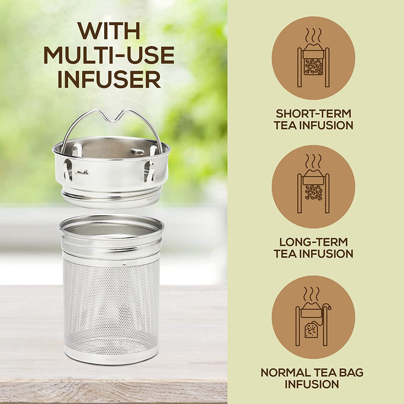 LeafLife Premium Bamboo Thermos with Tea Infusers for Loose Tea 17oz - Hot & Cold for 12 Hrs - Unique Gifts for Women Who Have Everything, Tea Gift Sets for Women, Cool Gifts for Women Birthday Unique