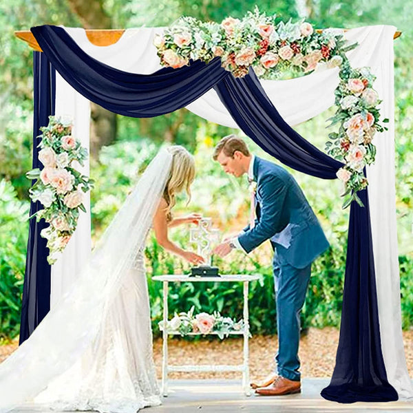 Wedding Arch Draping Fabric Chiffon Drapes - 20FT 2 Panels Navy Blue Backdrop for Rustic Ceremony Decor