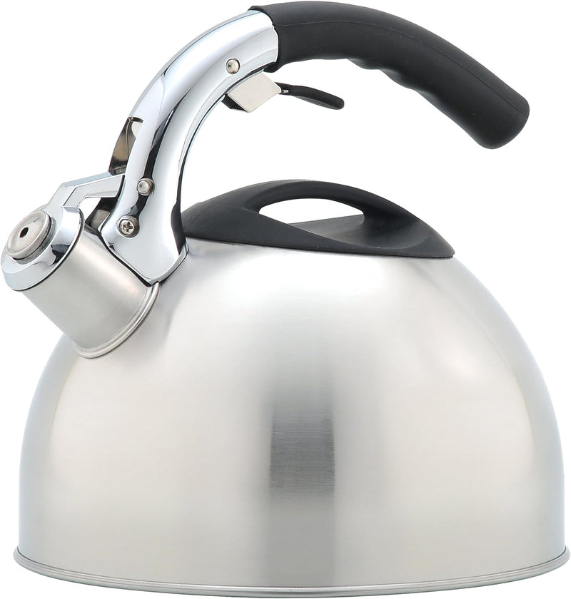 Creative Home Avalon 3.0 Qt. Stainless Steel Whistling Tea Kettle with Aluminum Capsulated Bottom for Even Heat Distribution, Quart, Brushed Finish