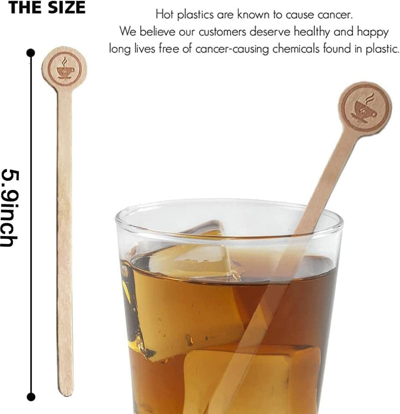 Coffee Stirrers Stir Sticks Wooden Beverage Mixer with Round Ends,Disposable Environmentally Friendly Biodegradable Cafe Grade Beverage Stir Sticks for 6 Inch Coffee Milk Cocktail Tea (100)