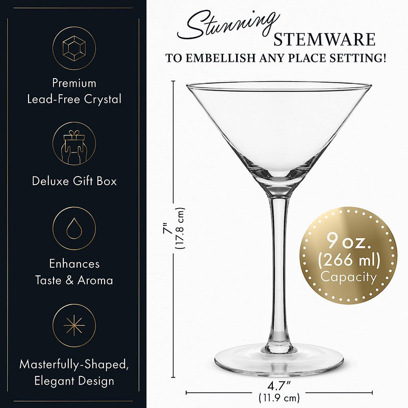 ELIXIR GLASSWARE Martini Glasses Set of 4 - Hand Blown Crystal Martini Glasses with Stem - Elegant Cocktail Glasses for Bar, Martini, Cosmopolitan, Manhattan, Gimlet, Pisco Sour 9oz, Clear…