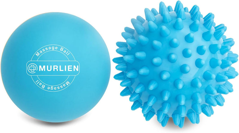 MURLIEN Massage Ball Set, Spiky Ball & Lacrosse Ball for Body Massage, Muscle Relief, Deep Tissue, Myofascial Release, Massager for Neck, Shoulder, Back, Foot or Muscle Tension (Blue)