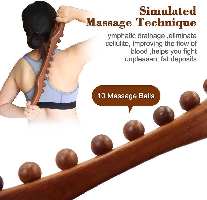 Wood Therapy Massage Tools, 21 inch Lymphatic Drainage Massager, Handheld Massage Stick & Wood Therapy Tools for Neck and Back Pain Stomach Body Shaping Anticellulite Leg