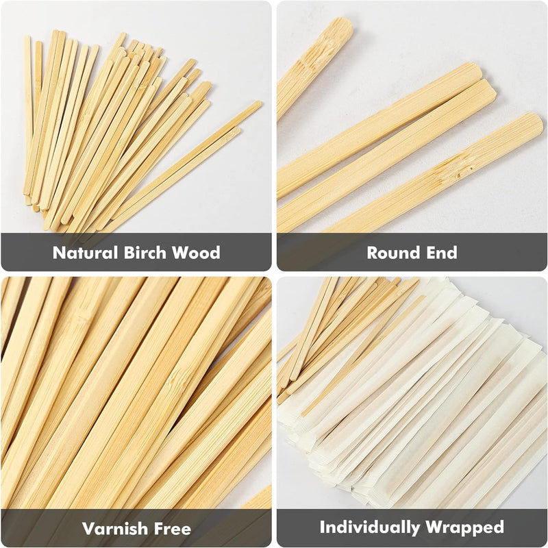 100pcs Bamboo Coffee Stirrers Individually Wrapped, 5.5 Inch Disposable Wood Swizzle Stick Beverage Mixer, Eco Friendly Long Wood Stir Sticks for Mixing Cocktail Hot Chocolate Drinking Tea