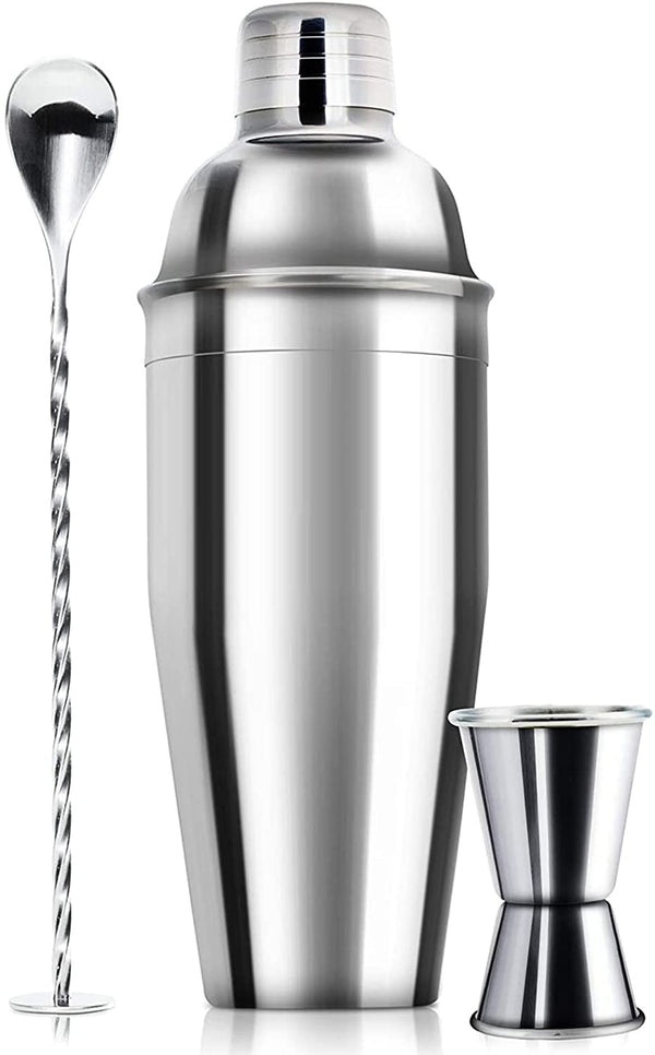 24oz Cocktail Shaker Bar Set - Professional Margarita Mixer Drink Shaker and Measuring Jigger & Mixing Spoon Set - Professional Stainless Steel Bar Tools Built-in Bartender Strainer for Martini Kit