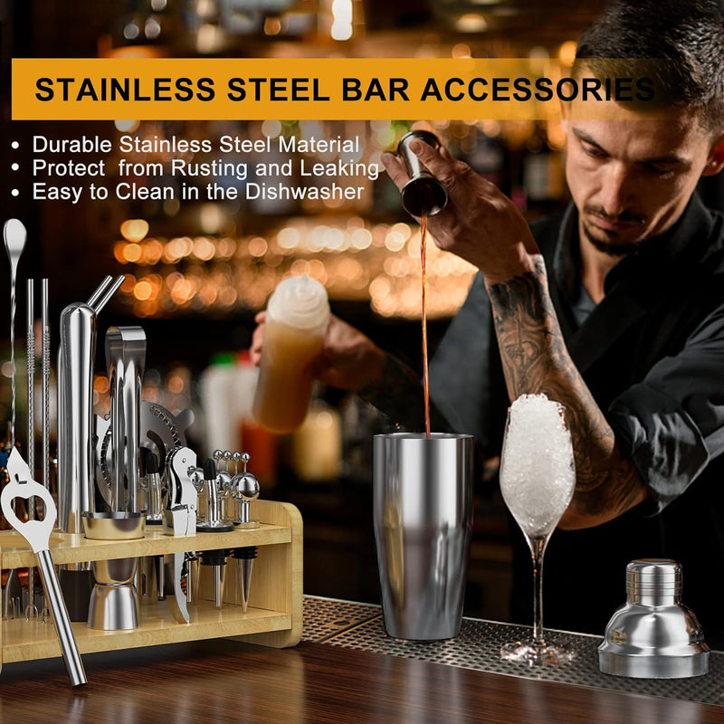 30pcs Mixology Bartender Kit with Stand, Secilla 25oz Bar Set Cocktail Shaker Set, Professional Bartending Kit Home Bar Tools Set Bar Accessories