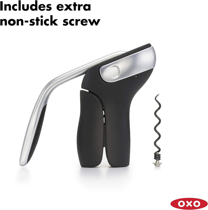 OXO Steel Vertical Lever Corkscrew with Removable Foil Cutter