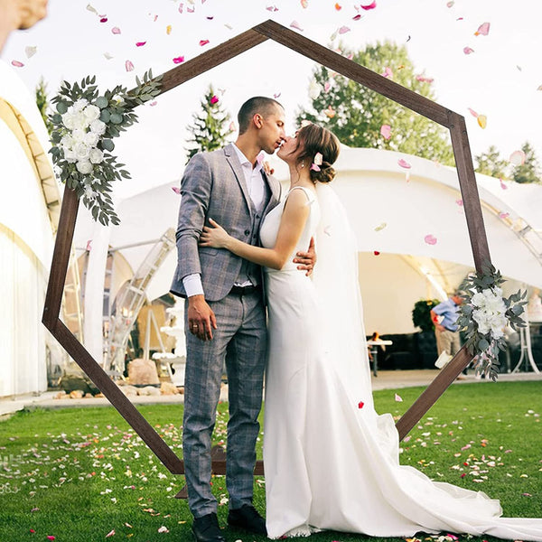 Wooden Wedding Arch 7.2FT, Heptagonal Wedding Arches for Ceremony, Wedding Arch Arbor for Garden Wedding Wood Arch Backdrop Stand for outside Birthday Party Decor(Drapes & Flowers Not Included)