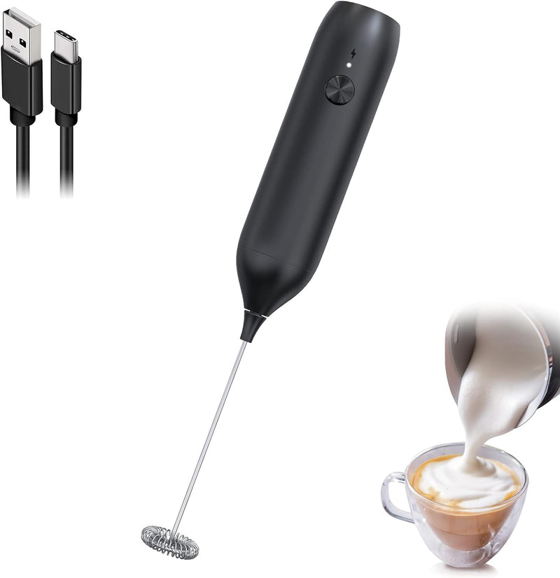 COKUNST Electric Milk Frother Handheld with Stainless Steel Stand Battery Powered Foam Maker, Whisk Drink Mixer Mini Blender For Coffee, Frappe, Latte, Matcha, Hot Chocolate