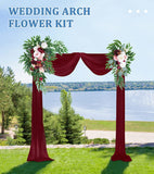 Artificial Wedding Arch Flowers Kit (Pack of 3) - 2Pcs Flower Swags & 1Pcs Arch Drapes, Wedding Flowers Garlands Floral Arrangement Swag for Ceremony and Reception Backdrop Decoration (Burgundy)