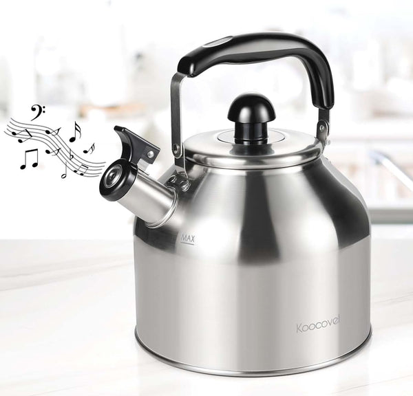 Koocovel Tea Kettle for Stove Top,304 Stainless Steel Tea Kettles,4L/4.2QT Tea Kettles for Kitchen,Camping,Traveling,Portable,Fast to Boil