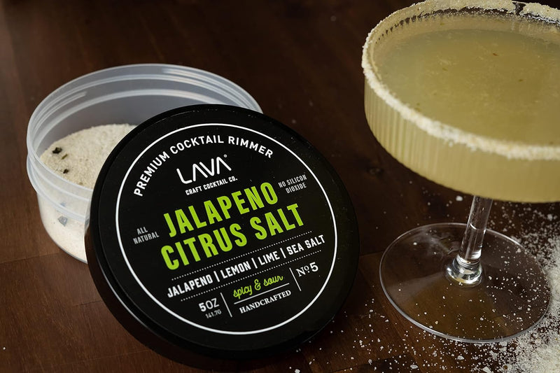 LAVA Premium Jalapeno Citrus Margarita Salt Cocktail Rimmer, All Natural Spicy Margarita Rimmer Salt, Sea Salt Rocks, Real Lime, No Silicon Dioxide, with Easy Screw-On Lid - 6oz